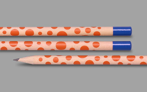 Naturbleistift mit langem roten Siebdruck und blauer Tauchkappe