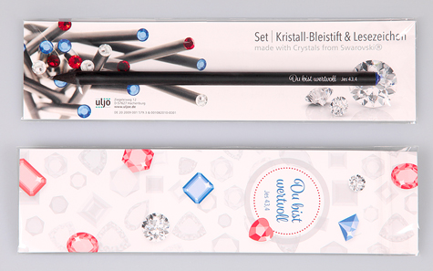 Kristall Bleistift in individuell bedruckter Lesezeichenverpackung